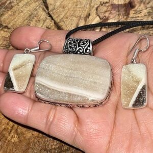 Zebra Calcite Pendant & Earrings Set
